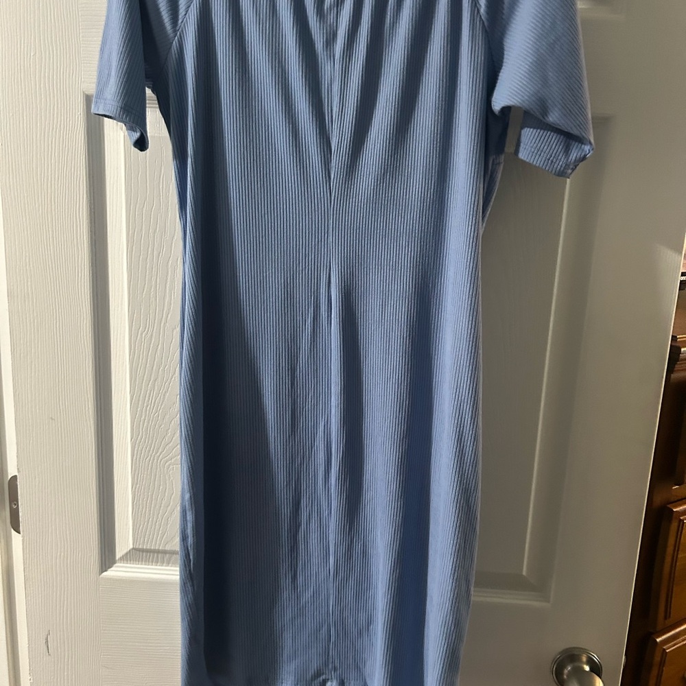 Blue Button-Down Ribbed Dress - Picture 2 of 3